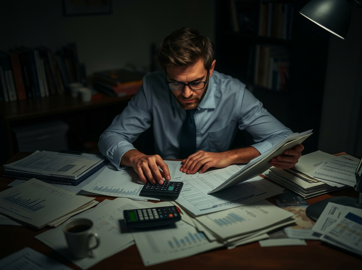 Empresário revisando contas e fluxo de caixa
