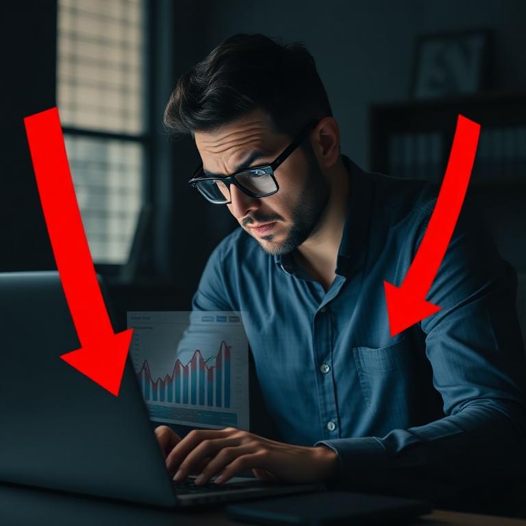 Empresário olhando métricas em queda